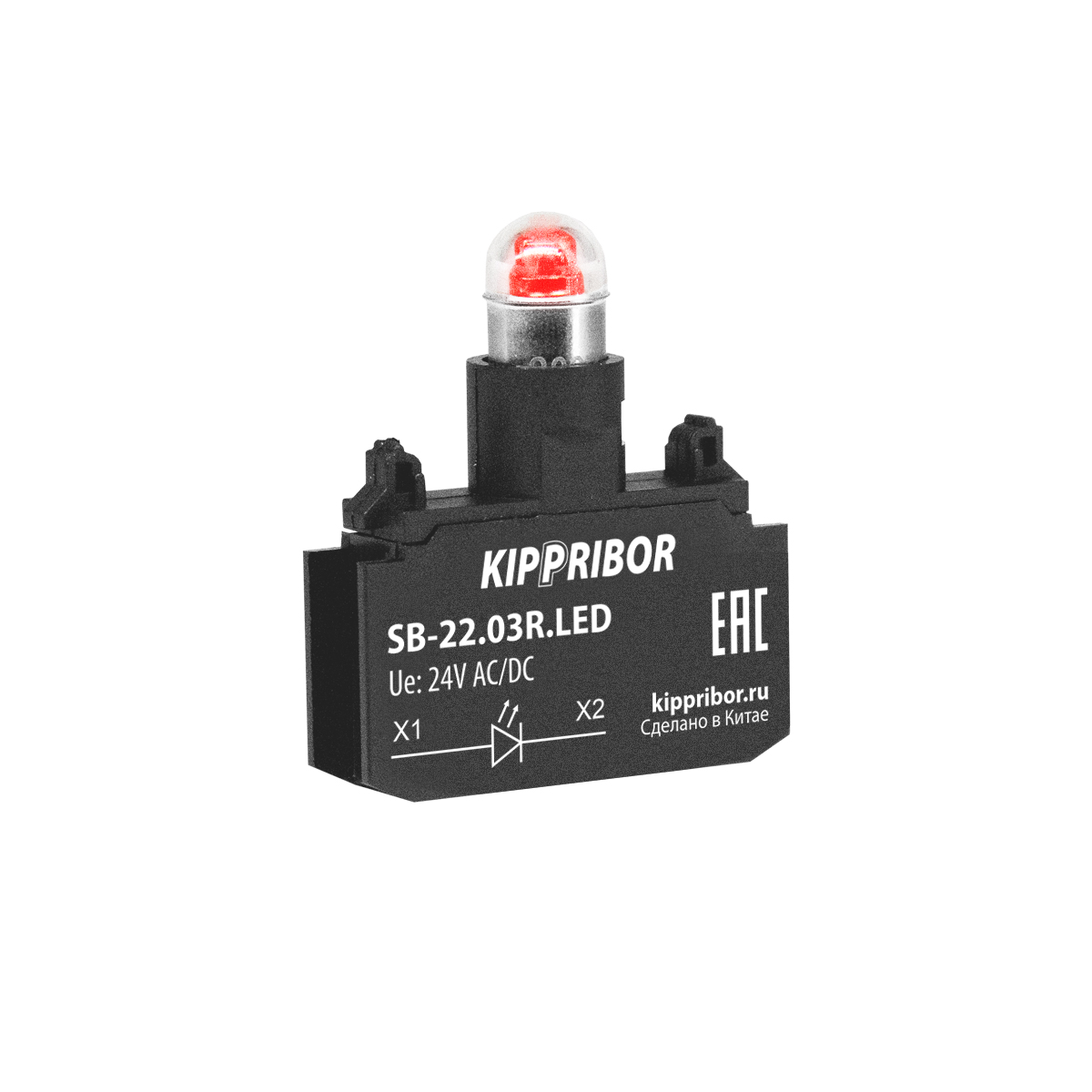 Блок-контакт подсв. для кнопок и переключателей, 24 V AC/DC, крас