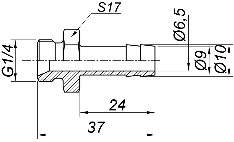 штуцер "ёлочка" D=9мм: G1/4" M